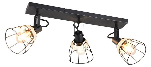 Reality Leuchten Stropní světlo Jerome, délka 62 cm, 3ramenné, matný černý kov, stmívatelný, Černá, Obývací pokoj / jídelna, kov, Moderní, Stropní svítidlo