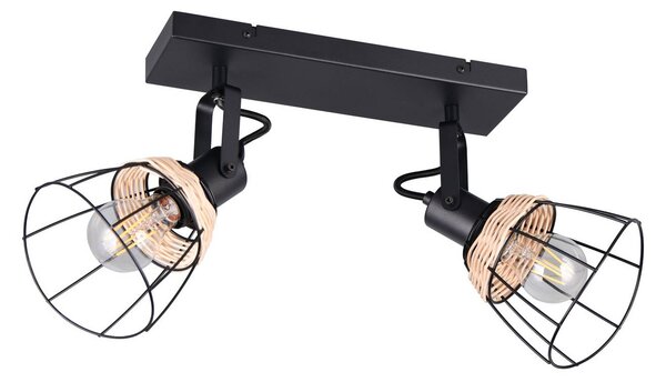 Reality Leuchten Stropní světlo Jerome, délka 36 cm, 2ramenné, matný černý kov, stmívatelný, Černá, Obývací pokoj / jídelna, kov, Moderní, Stropní svítidlo