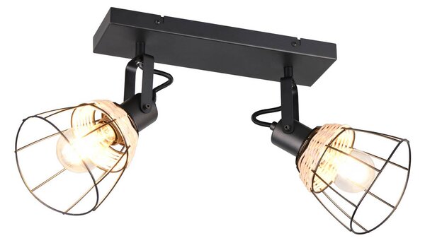 Reality Leuchten Stropní světlo Jerome, délka 36 cm, 2ramenné, matný černý kov, stmívatelný, Černá, Obývací pokoj / jídelna, kov, Moderní, Stropní svítidlo