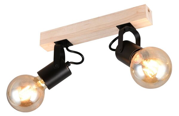 Reality Leuchten Stropní světlo Lynar, černé, dřevo, kov, délka 31 cm, 2 žárovky., stmívatelný, Černá, Obývací pokoj / jídelna, kov, Moderní, Stropní svítidlo