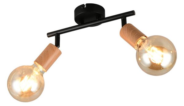 Reality Leuchten Stropní světlo Lamego, černé, délka 35 cm, 2 žárovky, kov, stmívatelný, Černá, Obývací pokoj / jídelna, kov, Moderní, Stropní svítidlo