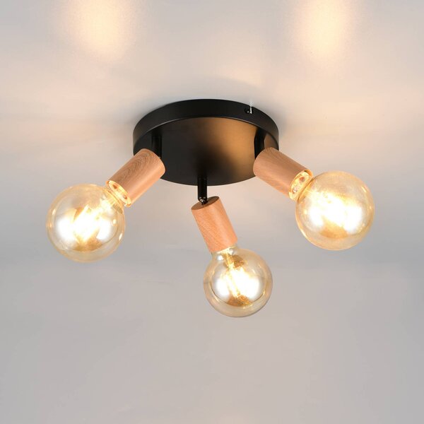 Reality Leuchten Stropní světlo Lamego, černé, Ø 29 cm, 3 žárovky, kov, stmívatelný, Černá, Obývací pokoj / jídelna, kov, Moderní, Stropní svítidlo