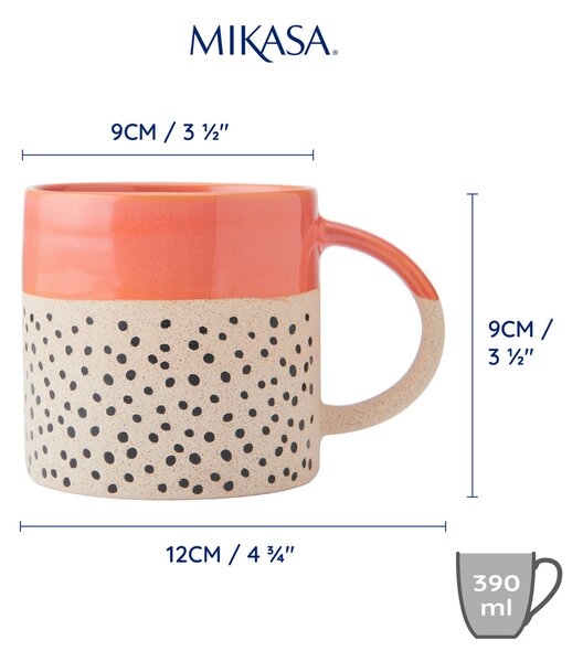 Hrnek Mikasa 390 ml oranžovo-krémový s puntíkovým dekorem, kamenina MKMUG25