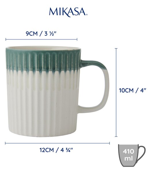 Hrnek Mikasa 410 ml se zeleno bílým s reliéfem, kamenina MKMUG21