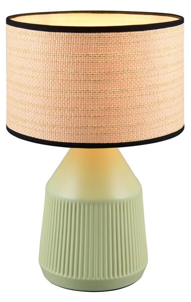 Reality Leuchten Stolní lampa Formentera, zelená/béžová, výška 43 cm Keramika/papír, Zelená, Obývací pokoj / jídelna, Keramika