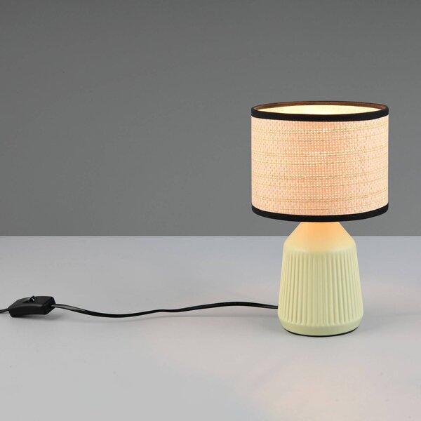 Reality Leuchten Stolní lampa Formentera, zelená/béžová, výška 27 cm Keramika/papír, Zelená, Obývací pokoj / jídelna, Keramika