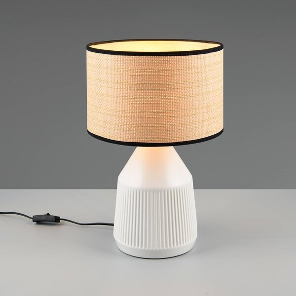 Reality Leuchten Stolní lampa Formentera, bílá/béžová, výška 43 cm Keramika/papír, Bílá / opál, Obývací pokoj / jídelna, Keramika