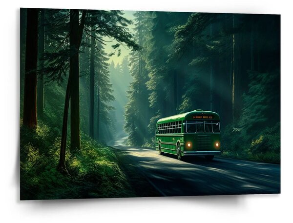 Sablio Obraz Zelený autobus v lese - 150x110 cm