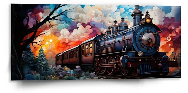 Sablio Obraz Parní lokomotiva v kouzelné krajině - 110x50 cm