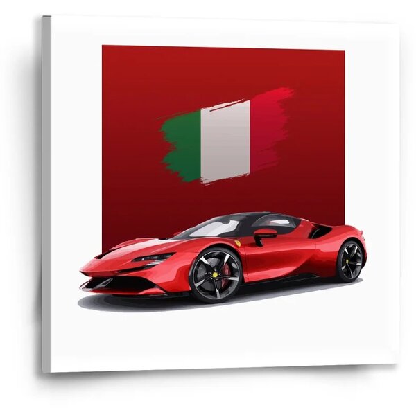 Sablio Obraz Ferrari Italská vlajka na červeném bloku - 50x50 cm