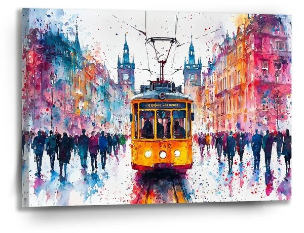 Sablio Obraz Žlutá tramvaj Paint - 90x60 cm