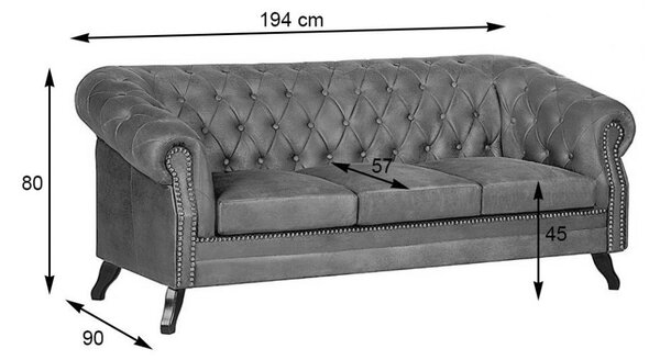 Pohovka Chesterfield Bristol 3M Antik Black