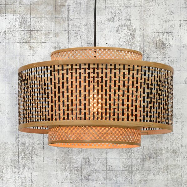 Good & Mojo GOOD MOJO Bhutan závěsná lampa z bambusu Ø 50 cm, stmívatelný, Světlé dřevo, Obývací pokoj / jídelna, Bambus, Design