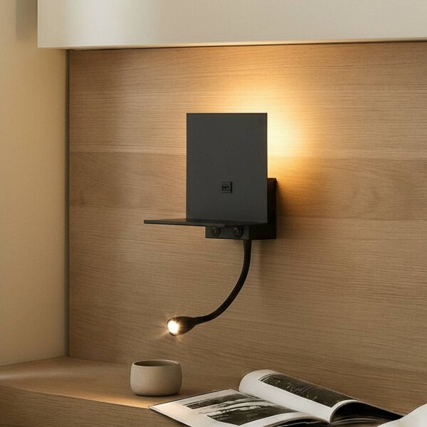 Lindby Nástěnné svítidlo Thorid, černé, USB, LED lampa na čtení, G9, Černá, Obývací pokoj / jídelna, kov, Moderní