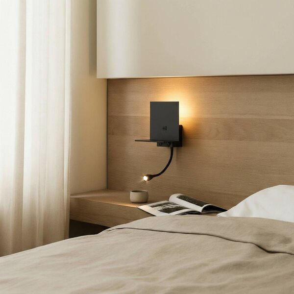Lindby Nástěnné svítidlo Thorid, černé, USB, LED lampa na čtení, G9, Černá, Obývací pokoj / jídelna, kov, Moderní