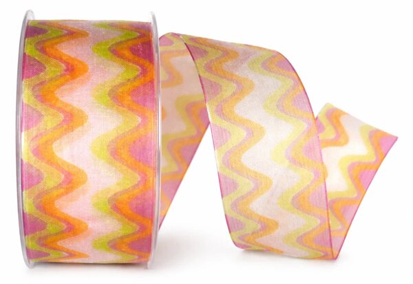 Taftová stuha RAINBOW WAVES Pink 40mm x 20m