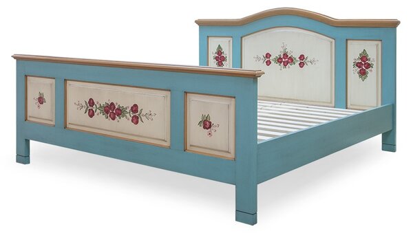 Dvoulůžková malovaná postel s vysokým čelem
