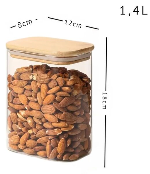 Arte Regal Skleněná dóza obdelníková s bambusovým víkem, 1,4l VIVO