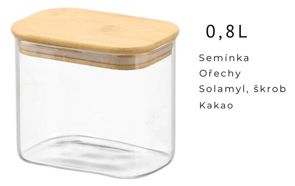Arte Regal Skleněná dóza obdélníková s bambusovým víkem, 0,8l VIVO
