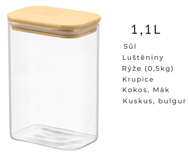Arte Regal Skleněná dóza obdélníková s bambusovým víkem, 1,1l VIVO