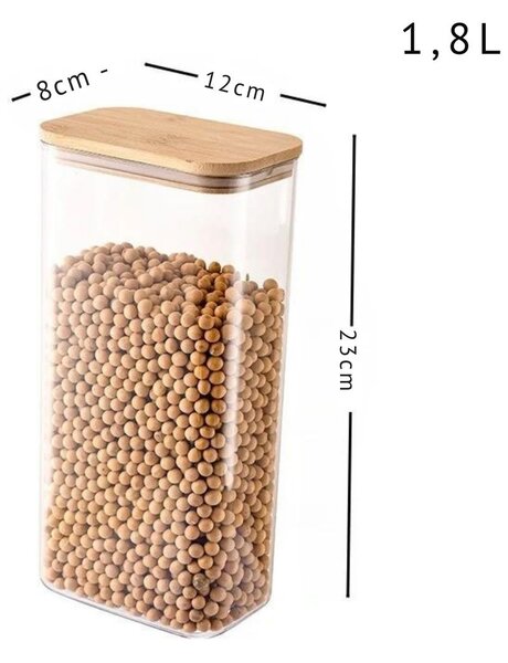 Arte Regal Skleněná dóza obdelníková s bambusovým víkem, 1,8l VIVO