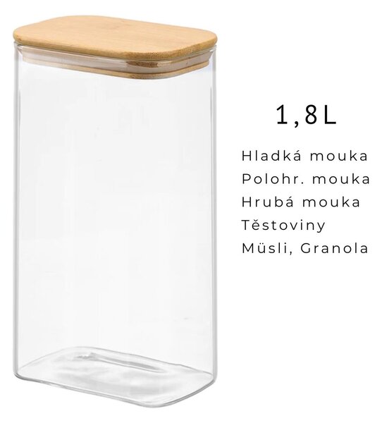 Arte Regal Skleněná dóza obdelníková s bambusovým víkem, 1,8l VIVO