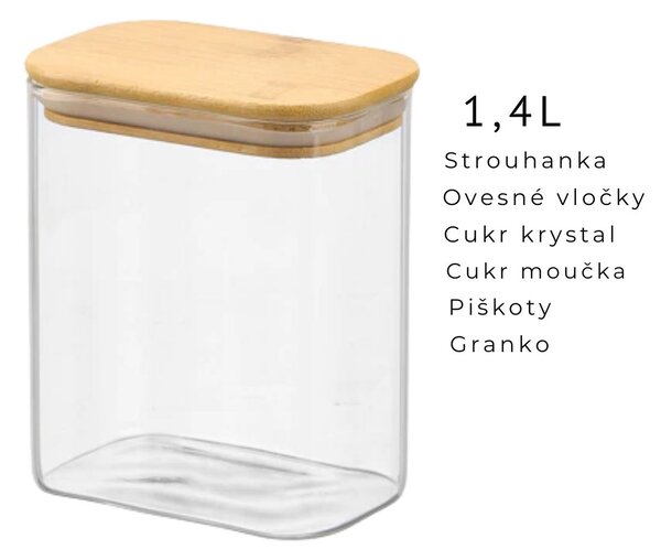 Arte Regal Skleněná dóza obdelníková s bambusovým víkem, 1,4l VIVO