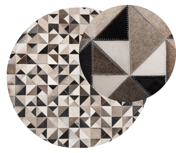 Šedobéžový kožený koberec ⌀ 140 cm KIRKLAR
