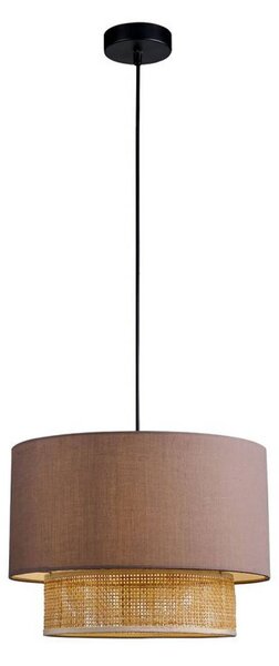 Viokef Závěsné světlo Rika, Ø 34 cm, šedá/přírodní barva, látka/rattan, stmívatelný, Hliník / šedá / zinek, Obývací pokoj / jídelna, Textil / tkanina / hedvábí
