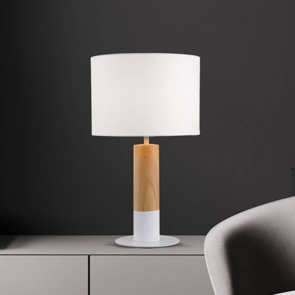 Viokef Stolní lampa Carroll, dřevo světlé/bílé, výška 43 cm, látka, Bílá / opál, Obývací pokoj / jídelna, Textil / tkanina / hedvábí
