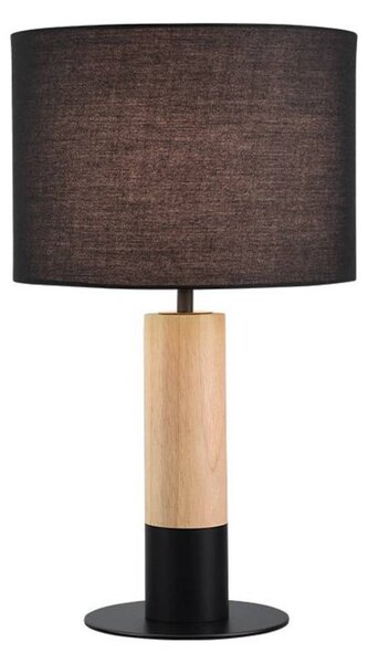 Viokef Stolní lampa Carroll, dřevo světlé/černé, výška 43 cm, látka, Černá, Obývací pokoj / jídelna, Textil / tkanina / hedvábí