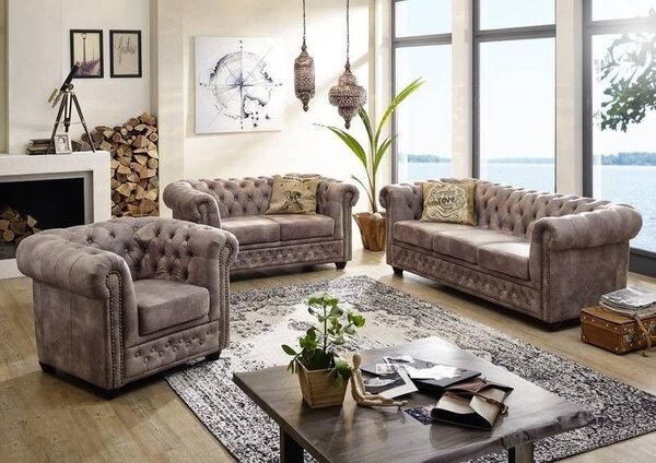 Pohovka 2M Silver Chesterfield Oxford