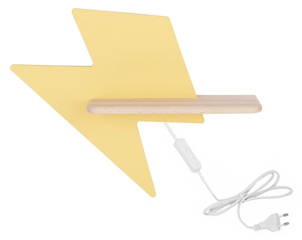 LED nástěnná dětská lampa s odkládací policí na stěnu BLESK - Žlutá, Varianta zapojení: Kabel do zásuvky