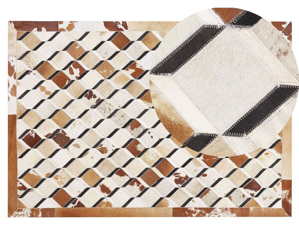 Kožený patchworkový koberec 140 x 200 cm hnědý SERINOVA