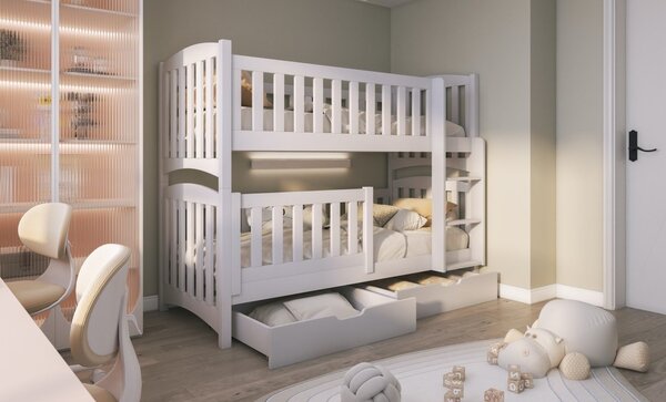 Dvoupatrová postel se zábranou 80x180 ALYA 1 - bílá, pravé provedení