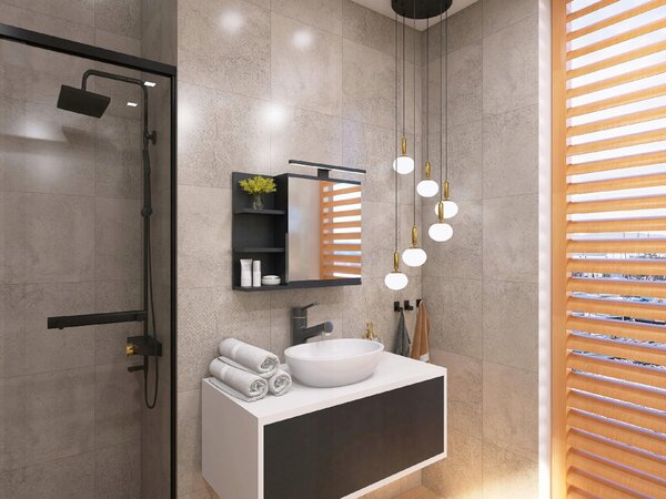 Koupelnová skříňka BETTER HOME matná černá závěsná se zrcadlem a LED