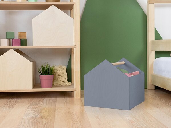 Dřevěný úložný box HOUSE ve tvaru domečku - Tmavě šedá
