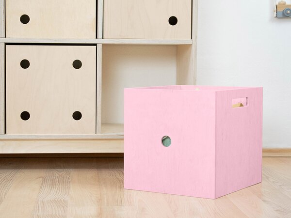 Růžový dřevěný úložný box DICE Jednička s čísly ve stylu hrací kostky
