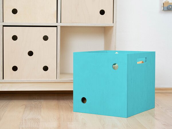 Benlemi Dřevěný úložný box DICE s čísly ve stylu hrací kostky Varianta: Dvojka, Zvolte barvu: Tyrkysová