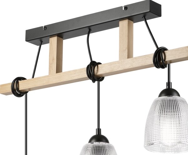 Lustr na lanku LEANDRA 3xE27/15W/230V dub/černá