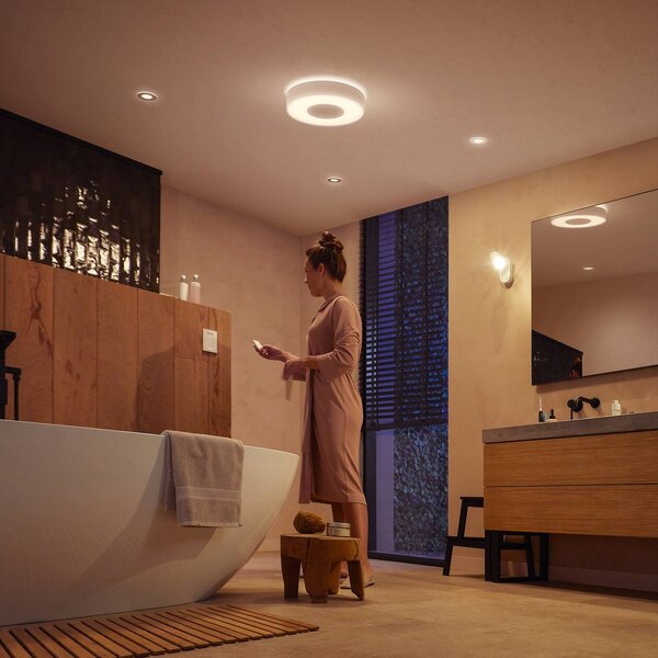 Philips Hue Stropní světlo Xamento LED bílé 38 cm, stmívatelný, Bílá / opál, Koupelna, kov, Moderní