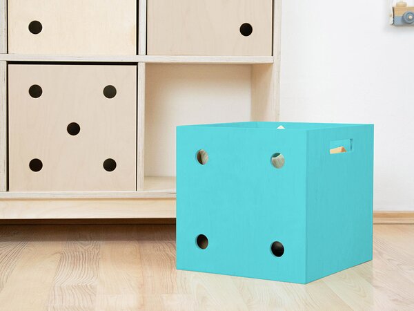 Benlemi Dřevěný úložný box DICE s čísly ve stylu hrací kostky Varianta: Čtyřka, Zvolte barvu: Tyrkysová