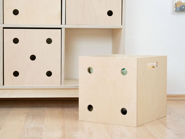 Dřevěný úložný box DICE s čísly ve stylu hrací kostky - Nelakovaná, Zvolte variantu: Čtyřka