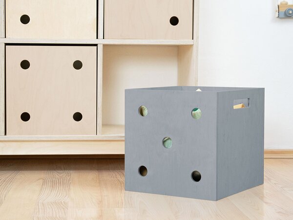 Dřevěný úložný box DICE s čísly ve stylu hrací kostky - Tmavě šedá, Zvolte variantu: Pětka