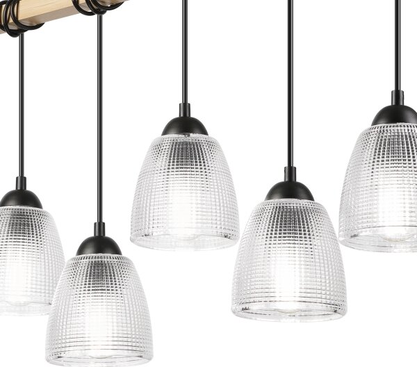 Lustr na lanku LEANDRA 5xE27/15W/230V dub/černá