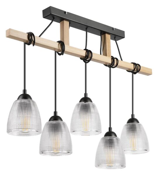 Lustr na lanku LEANDRA 5xE27/15W/230V dub/černá