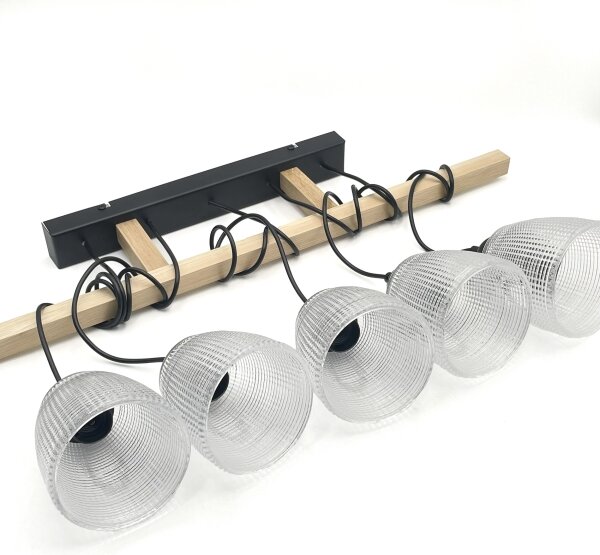 Lustr na lanku LEANDRA 5xE27/15W/230V dub/černá