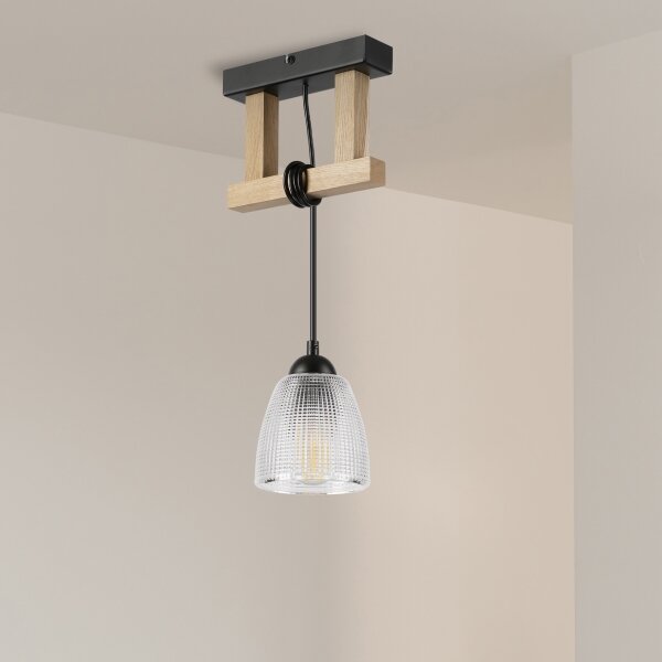 Lustr na lanku LEANDRA 1xE27/15W/230V dub/černá