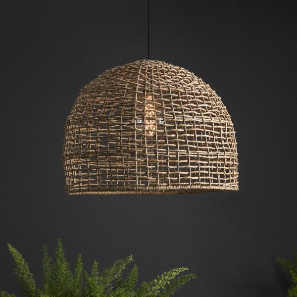 PR Home závěsné světlo Cebu, Ø 46 cm, stínidlo na lampu Lampakanay, IP20, stmívatelný, Světlé dřevo, Obývací pokoj / jídelna, Dřevo, Venkovský / rustikální