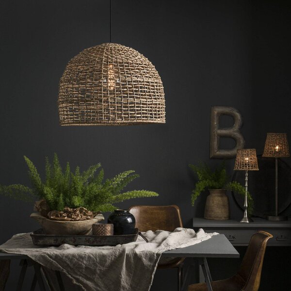 PR Home závěsné světlo Cebu, Ø 46 cm, stínidlo na lampu Lampakanay, IP20, stmívatelný, Světlé dřevo, Obývací pokoj / jídelna, Dřevo, Venkovský / rustikální